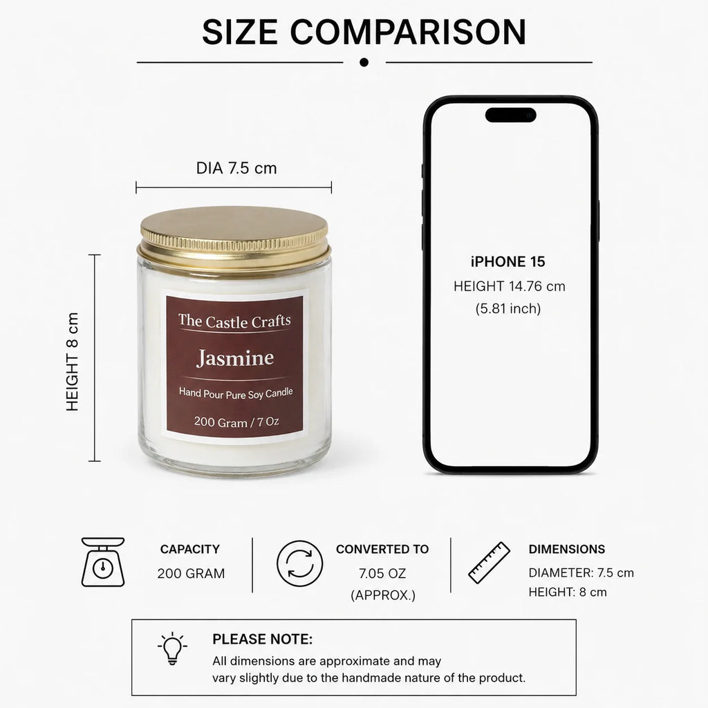 Hand Pour Pure Soy Candle | Clear Glass Jar with Gold Lid | 5 Fragrances — Hand-Blown Glass from Firozabad, India — Colour...