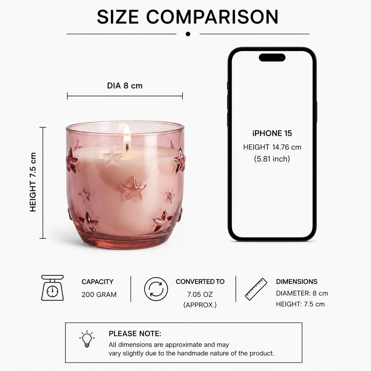 Rose Star Embossed Glass Soy Wax Candle | Romantic Gift — Hand-Blown Glass from Firozabad, India — Detail Close-Up