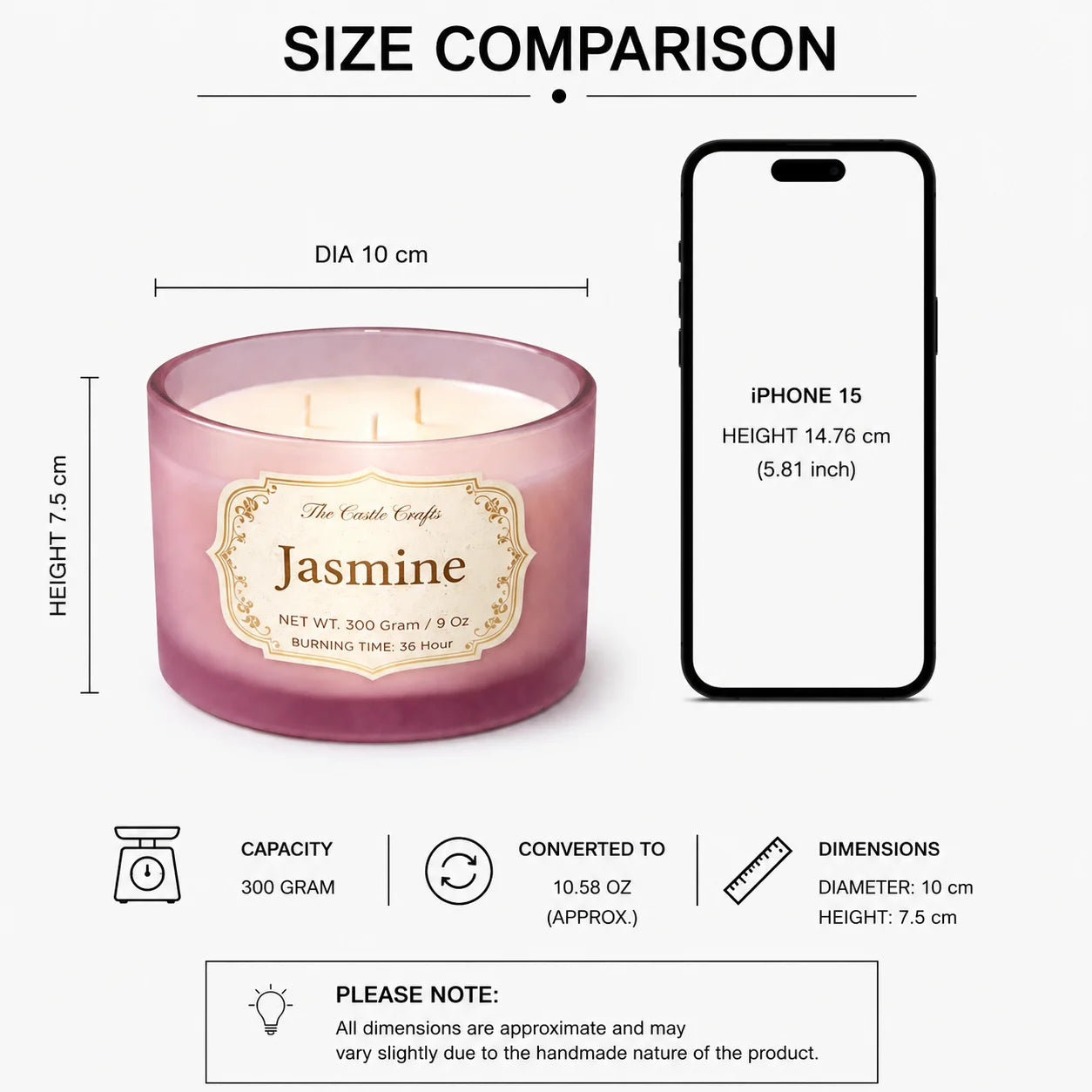 Jasmine 3-Wick Signature Glass Jar Candle | Large Luxury — Hand-Blown Glass from Firozabad, India — Detail Close-Up