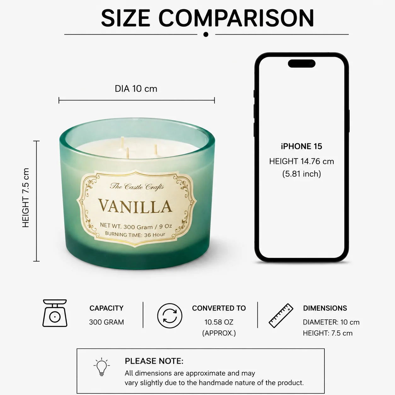 Vanilla 3-Wick Signature Glass Jar Candle | Large Luxury — Hand-Blown Glass from Firozabad, India — Texture & Craftsmanship