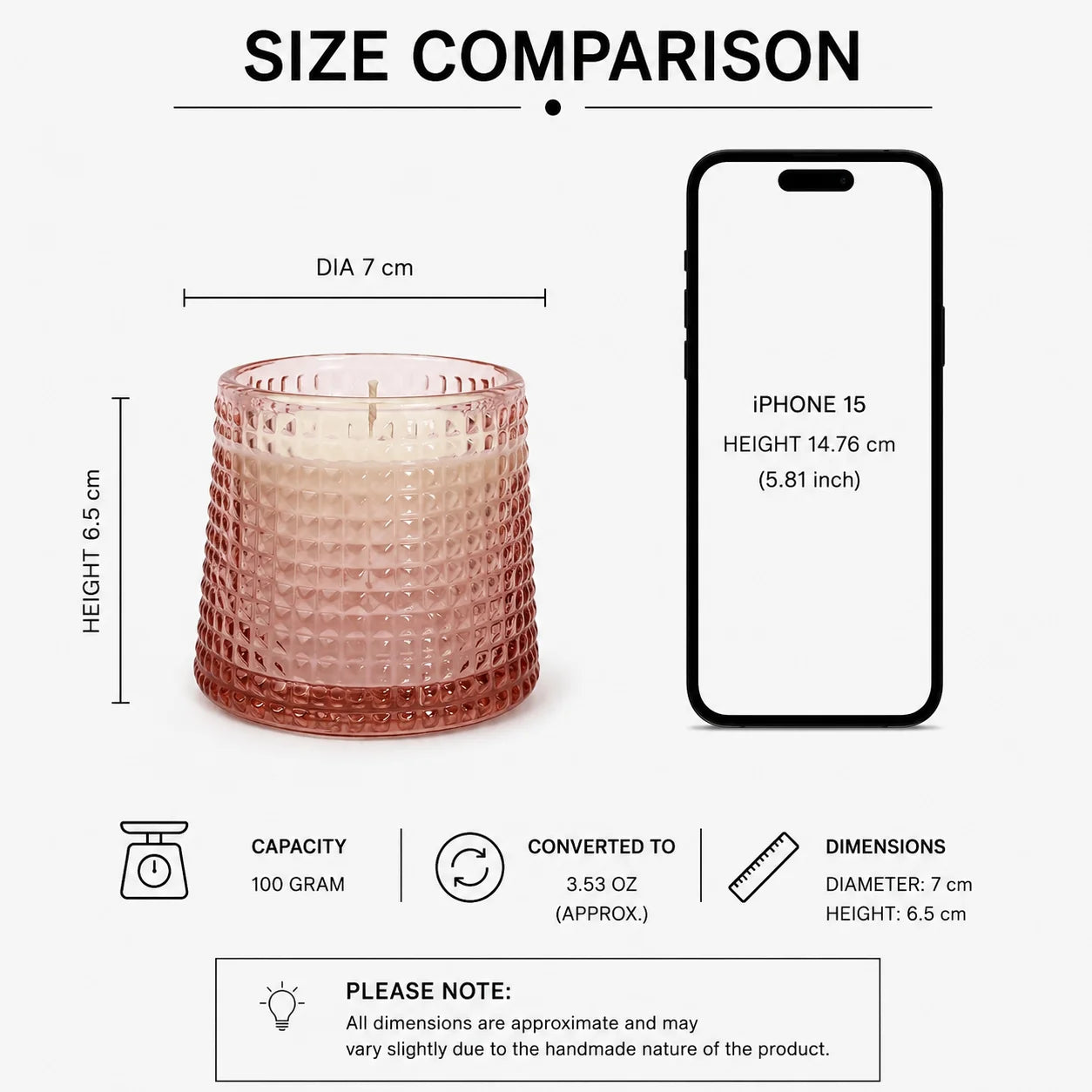 Rose Diamond Cut Glass Soy Wax Candle | Home Décor & Gift — Hand-Blown Glass from Firozabad, India — Detail Close-Up