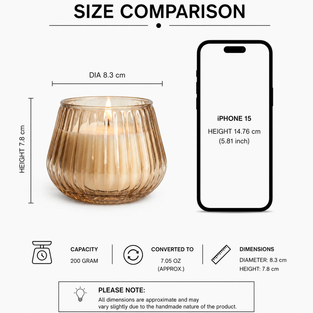White Oud Barrel Ribbed Glass Soy Wax Candle | Premium Gift — Hand-Blown Glass from Firozabad, India — Detail Close-Up