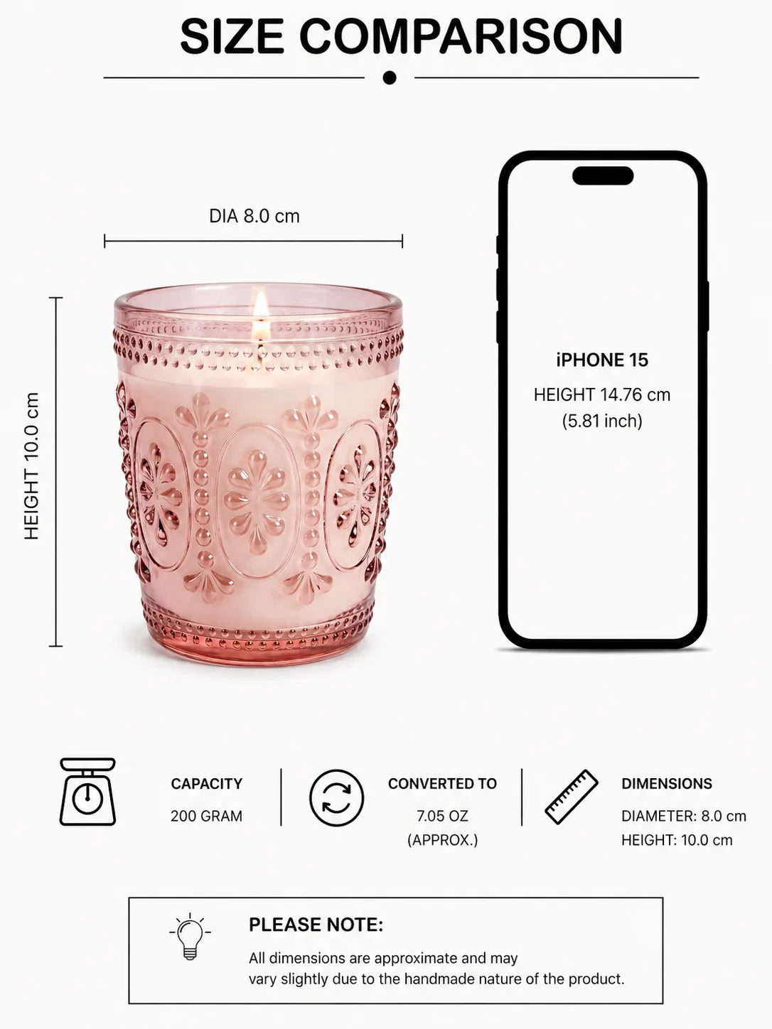 Jasmine Baroque Embossed Glass Soy Wax Candle | Luxury Gift — Hand-Blown Glass from Firozabad, India — Texture & Craftsman...