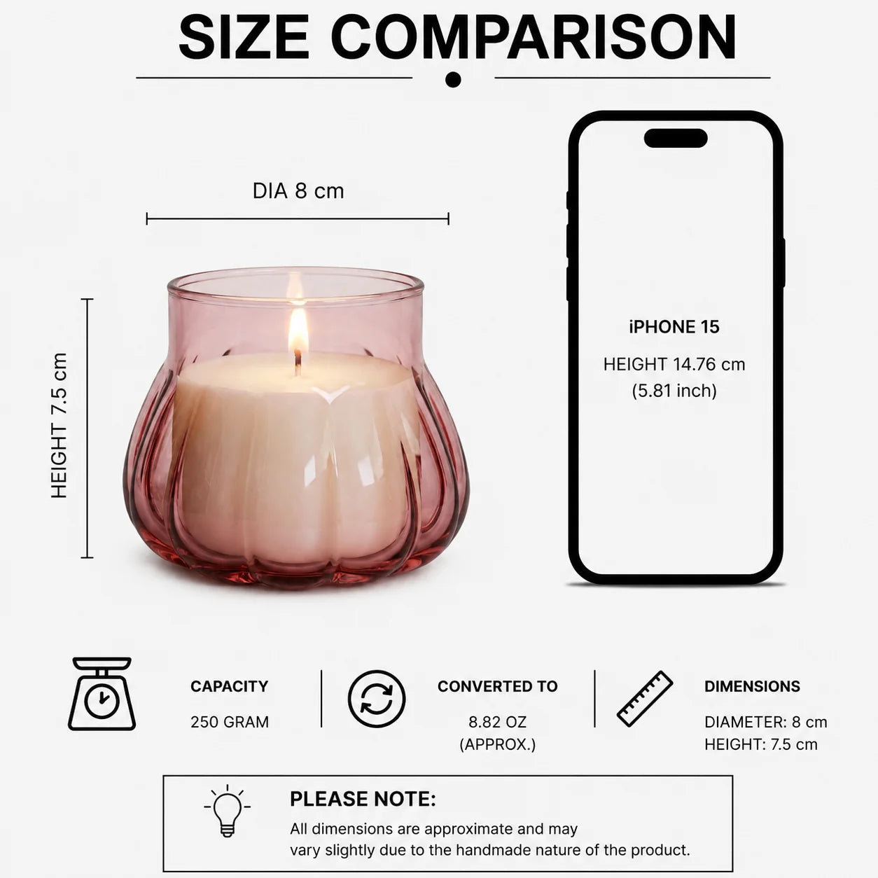 Rose Pumpkin Glass Soy Wax Candle | Unique Gift & Décor — Hand-Blown Glass from Firozabad, India — Detail Close-Up