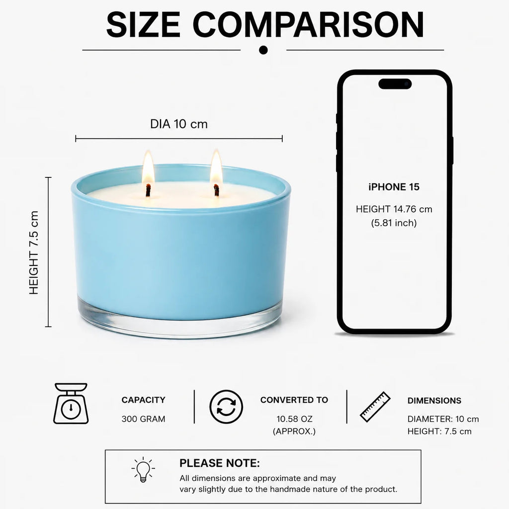 Sandalwood 3-Wick Solid Coloured Glass Candle | Luxury Home Décor — Hand-Blown Glass from Firozabad, India — Texture & Cra...