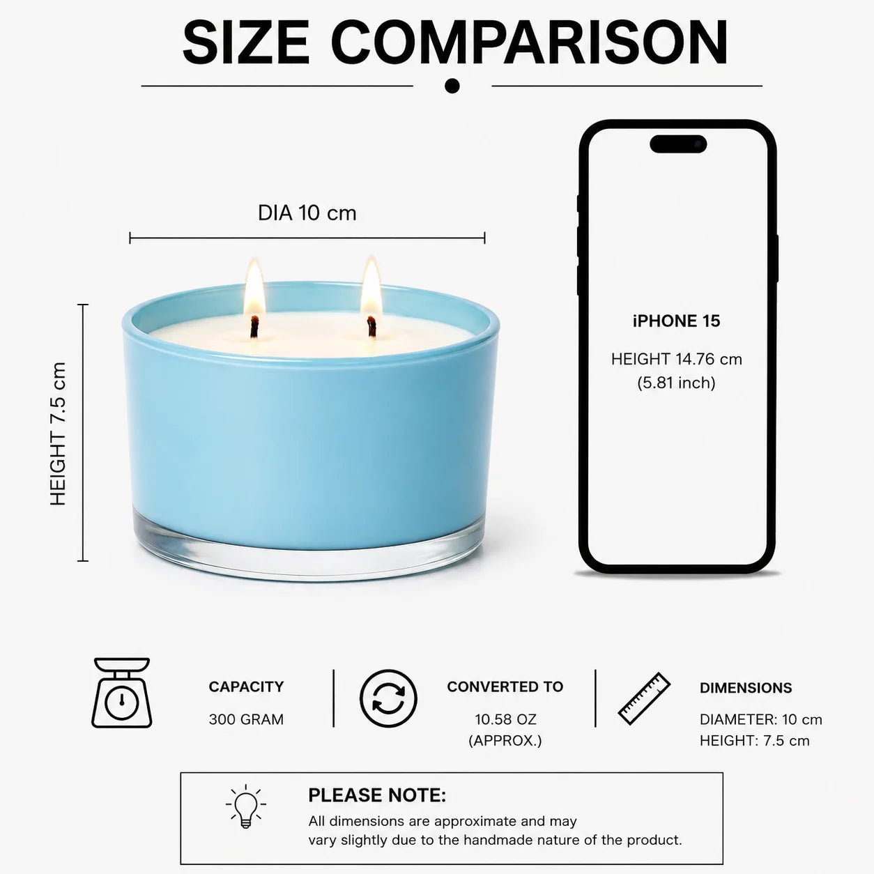 Sandalwood 3-Wick Solid Coloured Glass Candle | Luxury Home Décor — Hand-Blown Glass from Firozabad, India — Texture & Cra...
