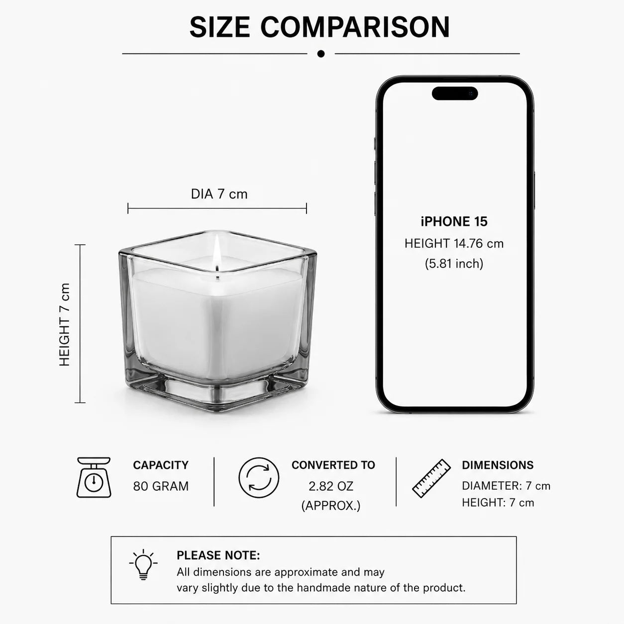 Jasmine Soy Wax Candle | Square Glass Jar | Hand Poured — Hand-Blown Glass from Firozabad, India — Texture & Craftsmanship