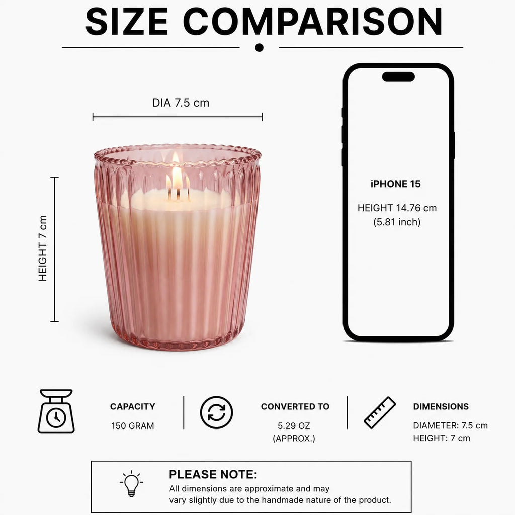 Vanilla Scallop Rim Ribbed Glass Soy Wax Candle | 4 Colours — Hand-Blown Glass from Firozabad, India — Texture & Craftsman...