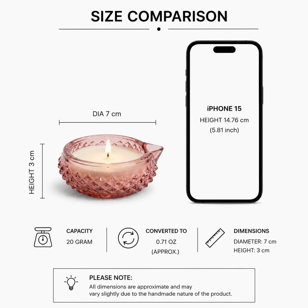 Jasmine Diamond Cut Diya Glass Soy Wax Candle | Festive Décor — Hand-Blown Glass from Firozabad, India — Texture & Craftsm...