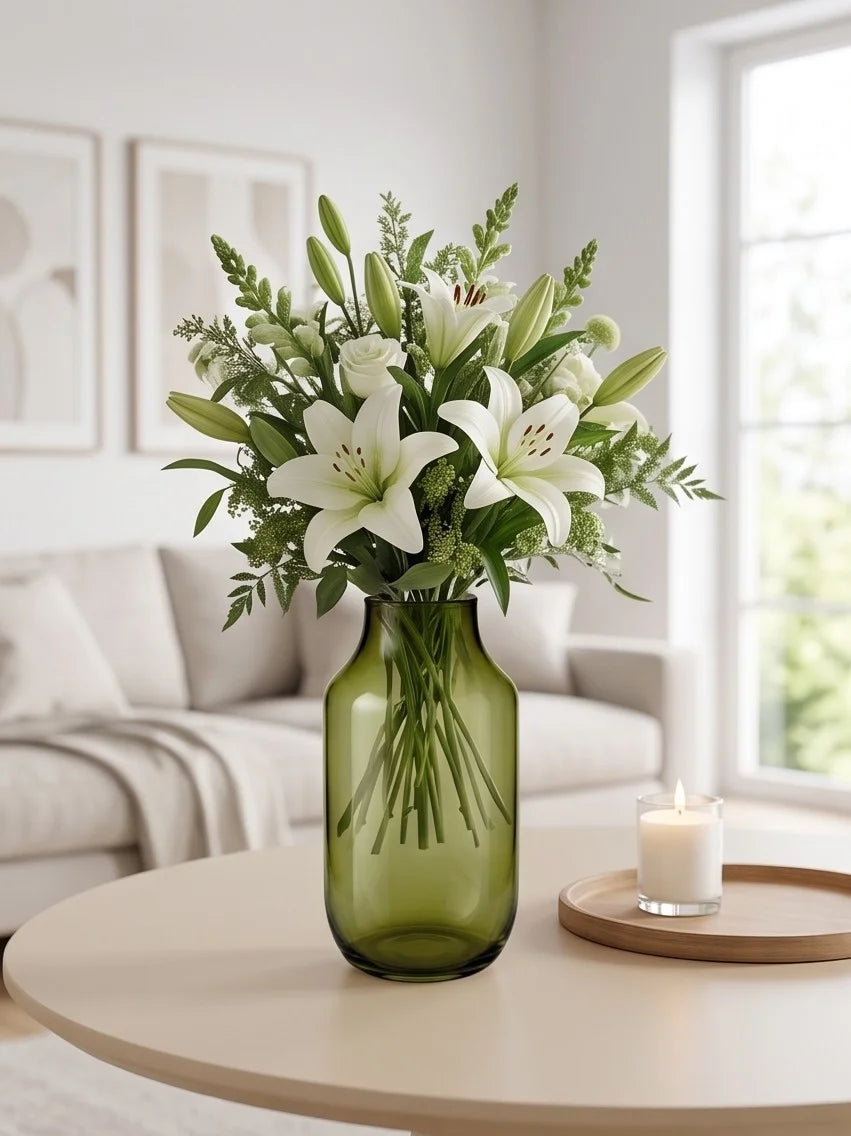 Apothecary Wide Shoulder Glass Vase — Hand-Blown Glass from Firozabad, India — Curated Display