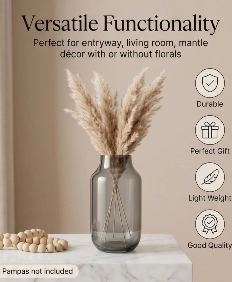 Nordic Wide Shoulder Glass Vase — Hand-Blown Glass from Firozabad, India — Premium Detail