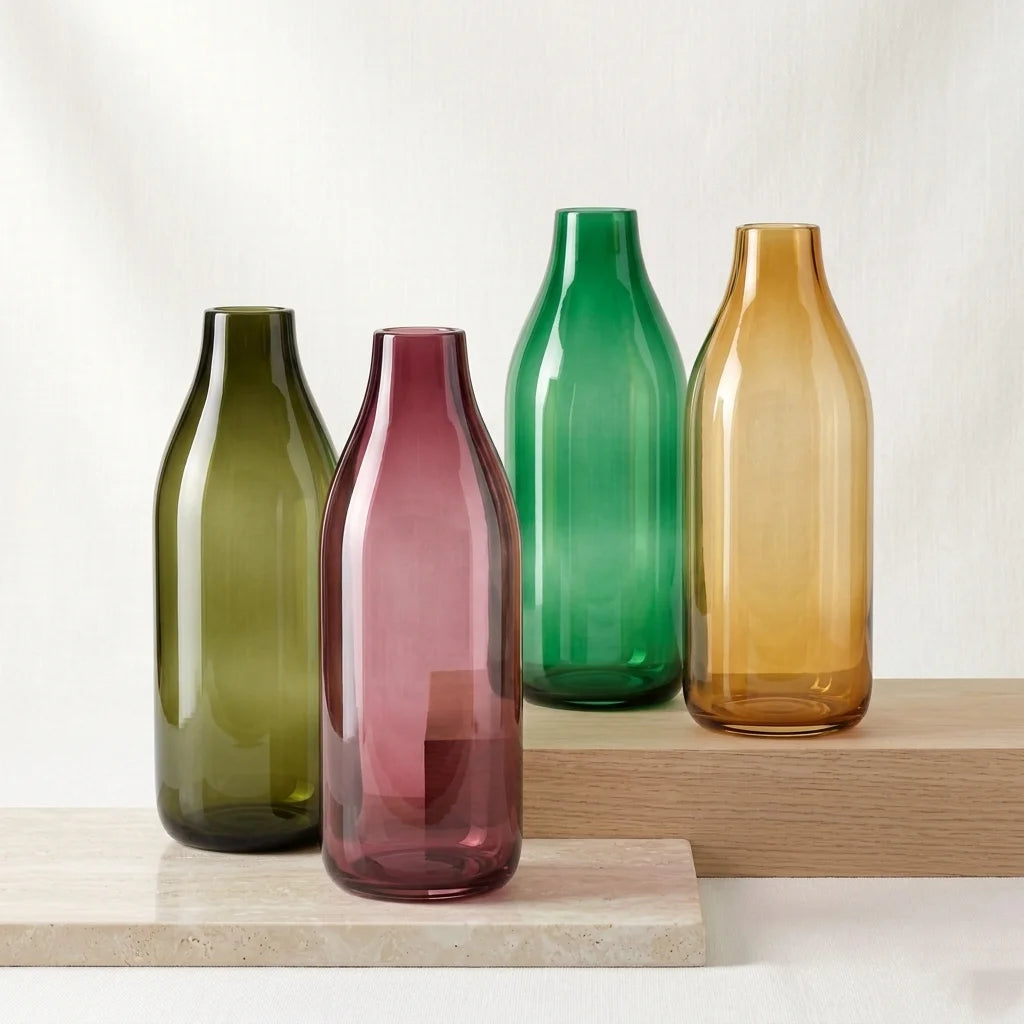 Harvest Carafe Bottle Glass Vase — Hand-Blown Glass from Firozabad, India — Side Angle View