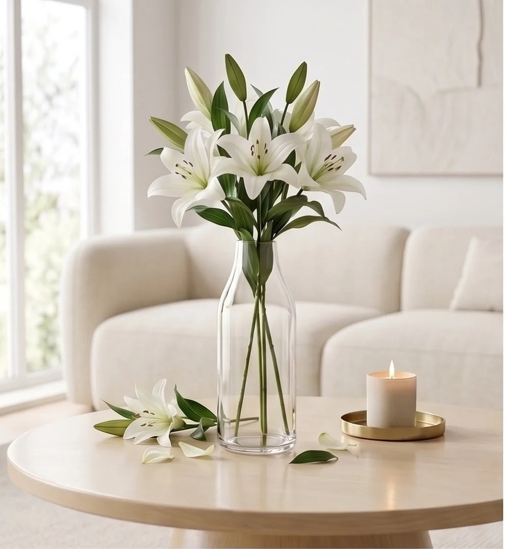 Nordic Carafe Bottle Glass Vase — Hand-Blown Glass from Firozabad, India — Lifestyle Setting