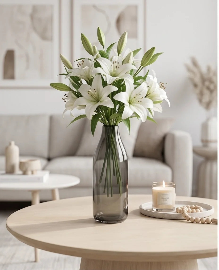Nordic Carafe Bottle Glass Vase — Hand-Blown Glass from Firozabad, India — In a Living Space