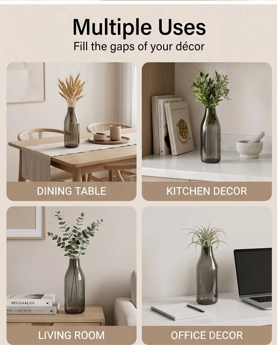 Nordic Carafe Bottle Glass Vase — Hand-Blown Glass from Firozabad, India — Multi-Angle Showcase