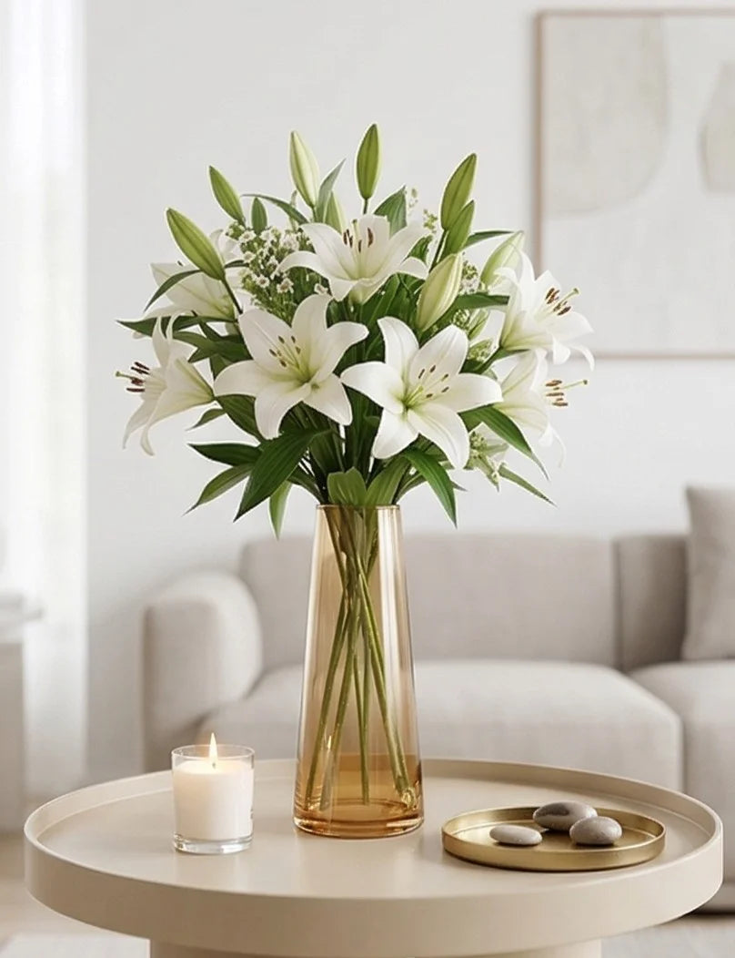 Tapering Cone Tall Glass Vase — Hand-Blown Glass from Firozabad, India — Lifestyle Setting
