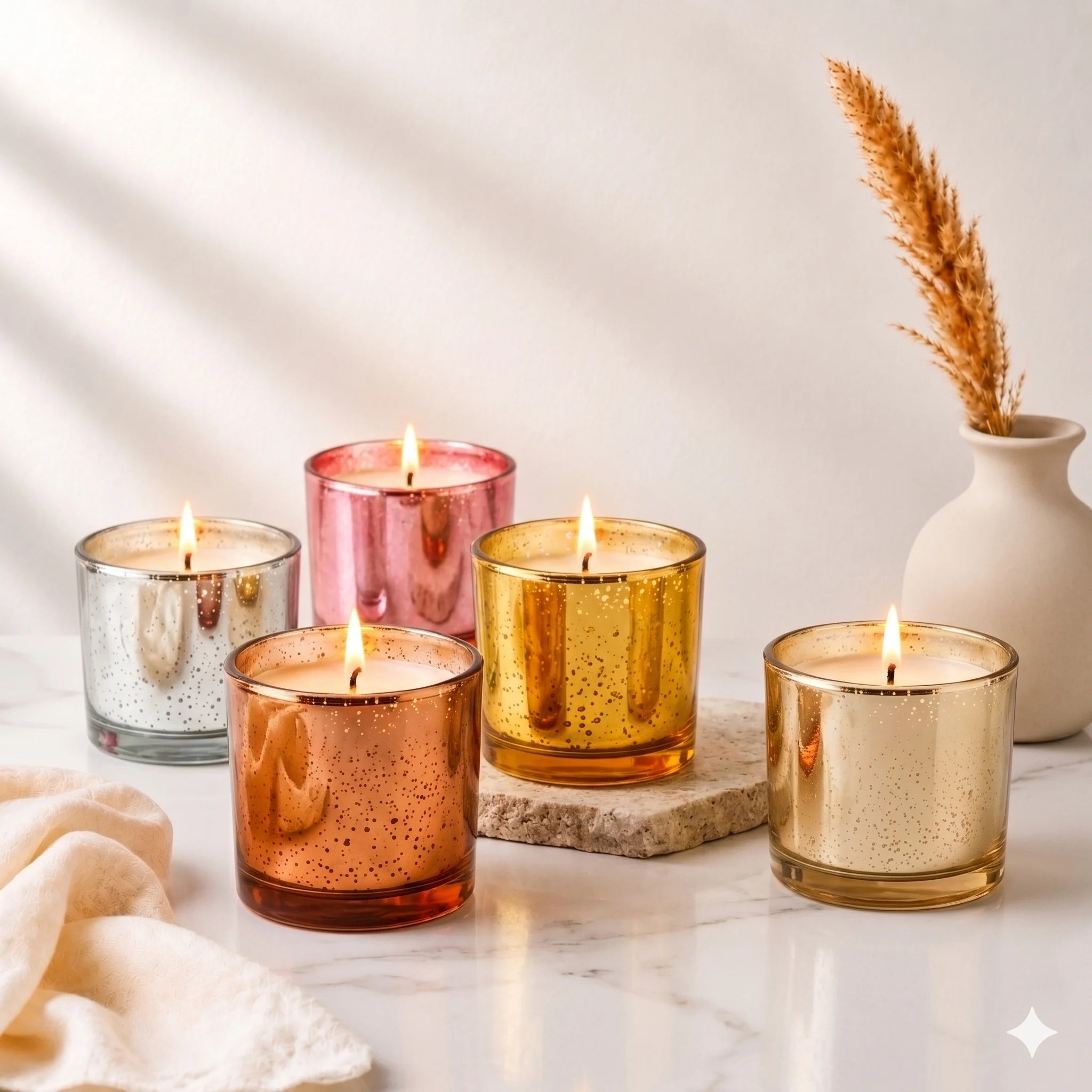 Rose Mercury Glass Candle | Classic Votive | 5 Metallic Shades — Castle Crafts