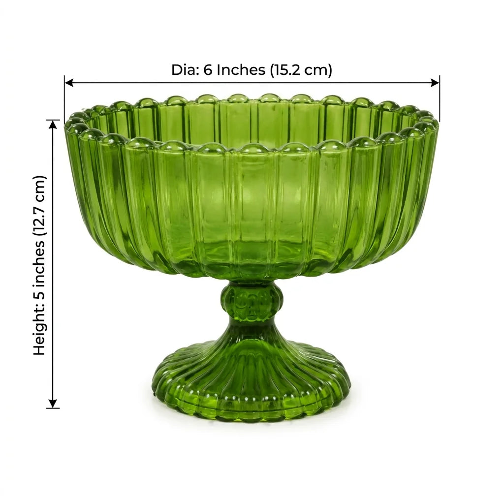 Emerald Green Ribbed Compote Bowl | Beaded Pearl Rim | Jewel-Tone Luxury — Castle Crafts
