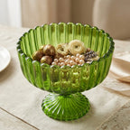 Emerald Green Ribbed Compote Bowl | Beaded Pearl Rim | Jewel-Tone Luxury — Castle Crafts