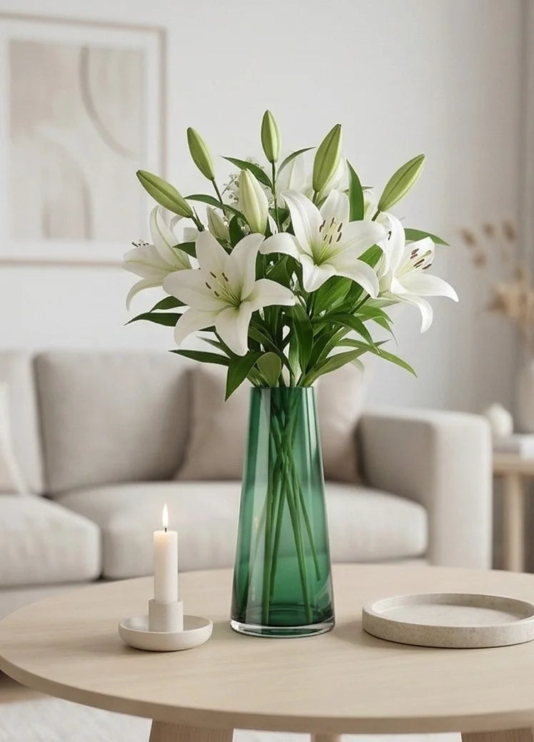 Tapering Cone Tall Glass Vase — Hand-Blown Glass from Firozabad, India — Gifting Presentation