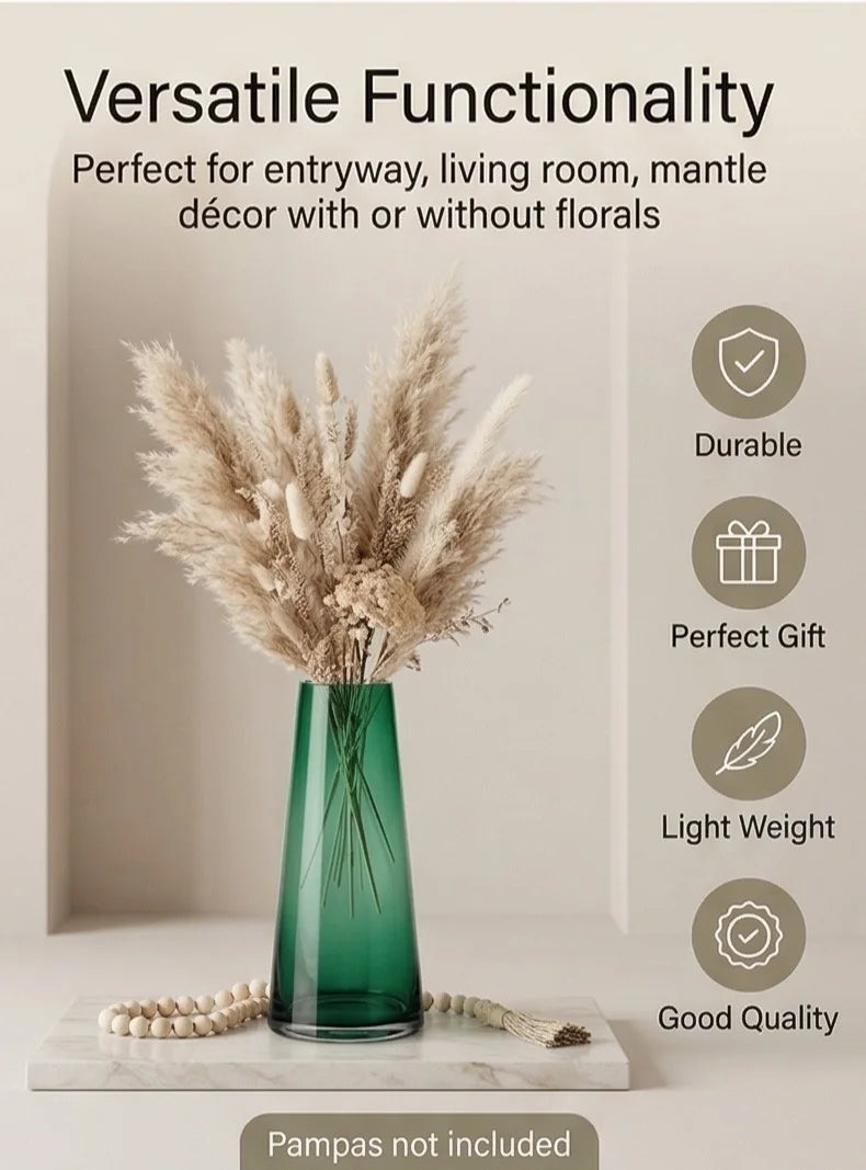 Tapering Cone Tall Glass Vase — Hand-Blown Glass from Firozabad, India — Festive Styling