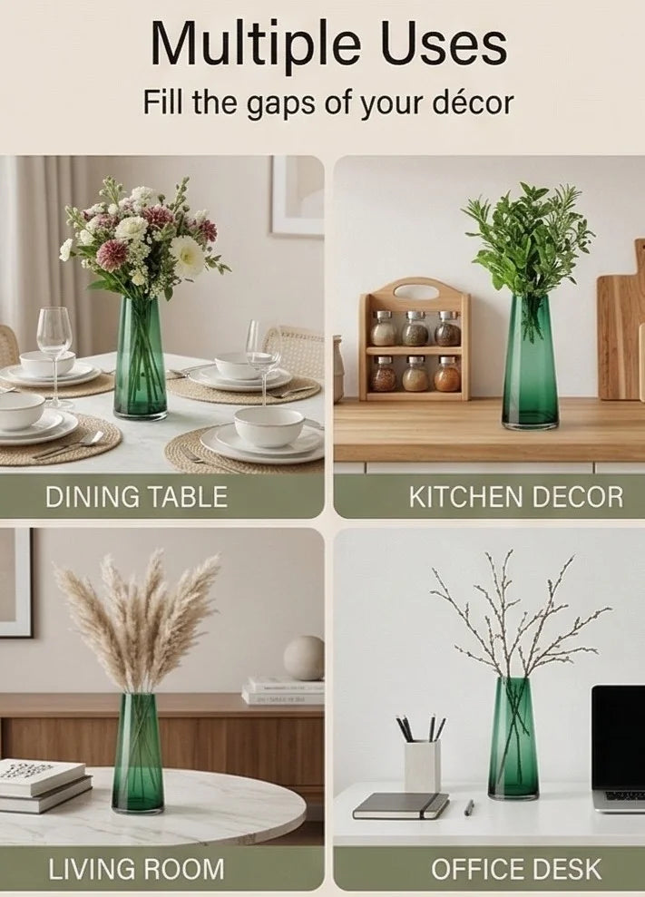 Tapering Cone Tall Glass Vase — Hand-Blown Glass from Firozabad, India — In a Living Space