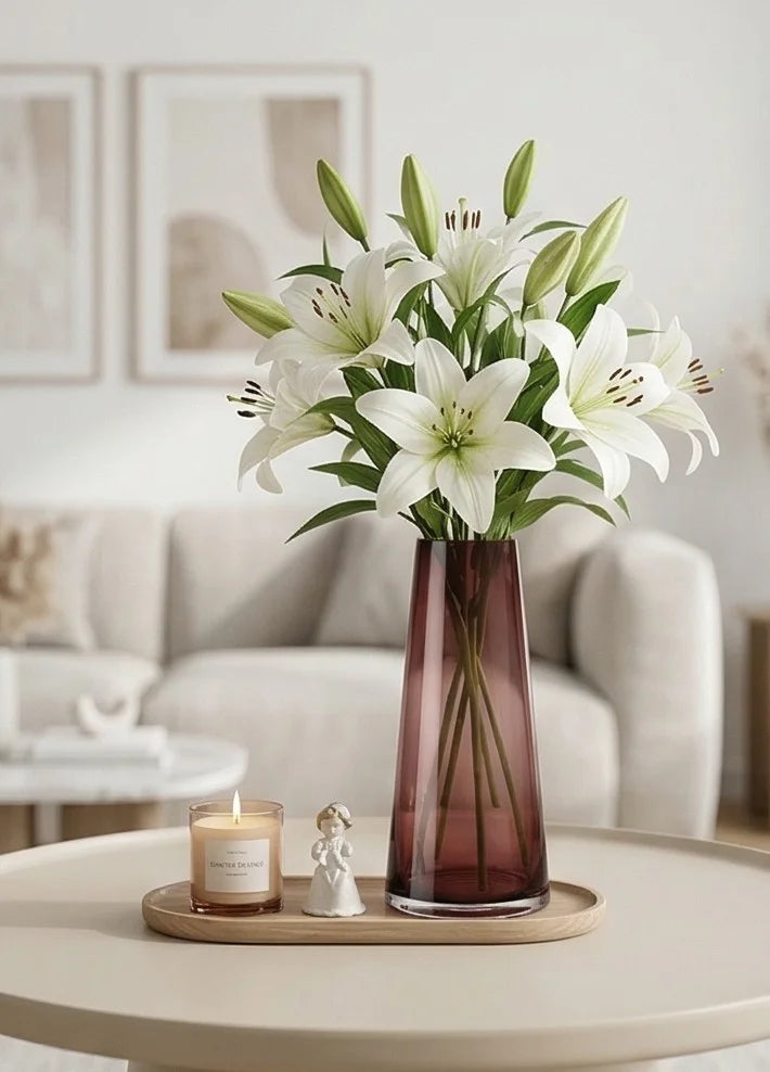 Tapering Cone Tall Glass Vase — Hand-Blown Glass from Firozabad, India — Multi-Angle Showcase