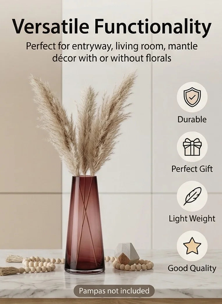 Tapering Cone Tall Glass Vase — Hand-Blown Glass from Firozabad, India — Premium Detail