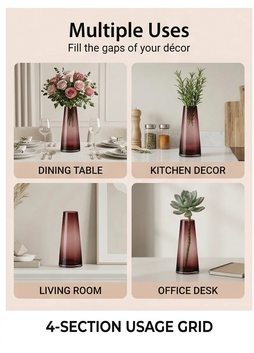 Tapering Cone Tall Glass Vase — Hand-Blown Glass from Firozabad, India — Curated Display