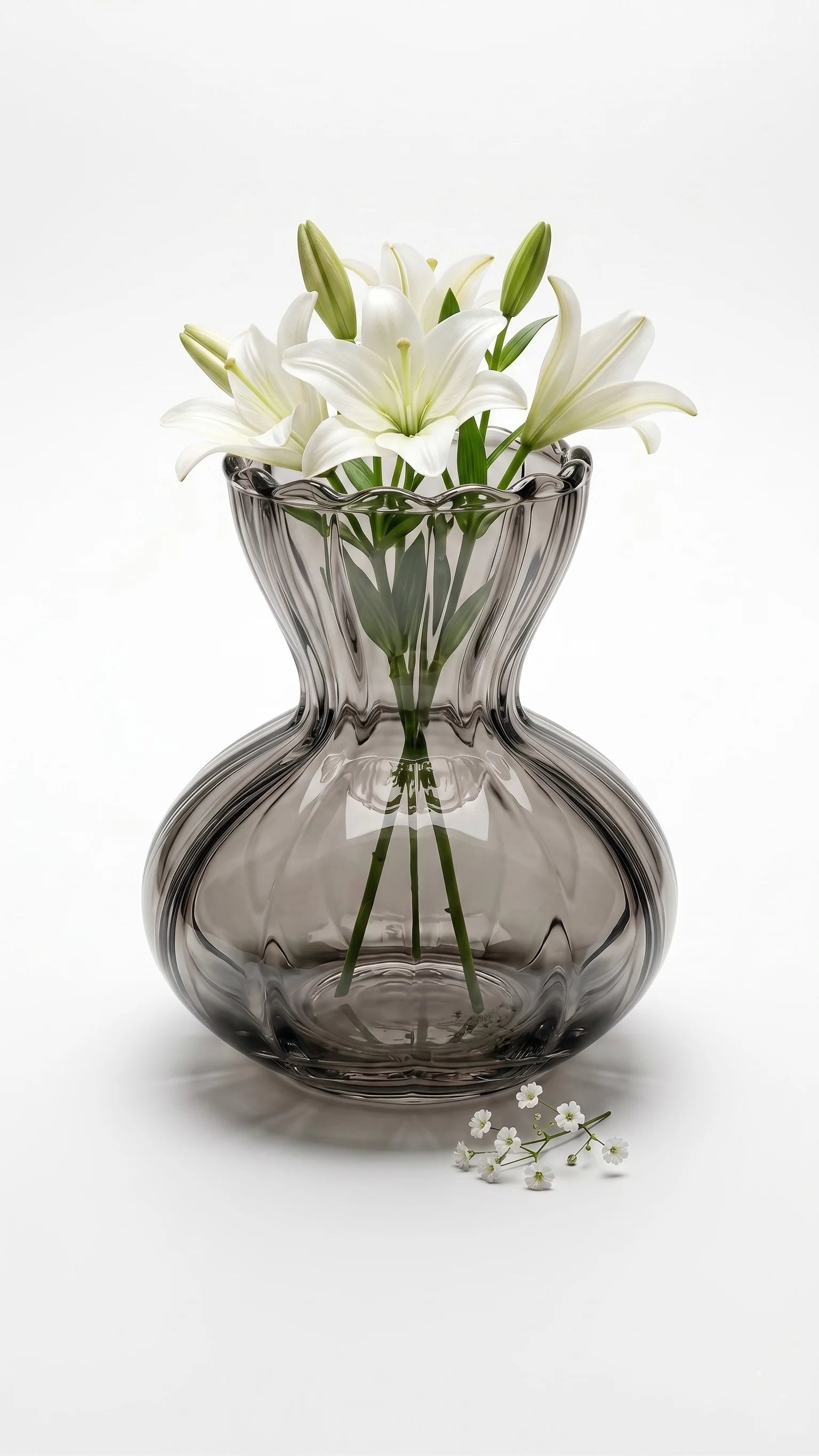 Pastel Ruffle Ribbed Glass Vase — Hand-Blown Glass from Firozabad, India — Handcrafted Finish
