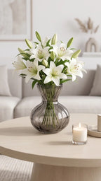 Pastel Ruffle Ribbed Glass Vase — Hand-Blown Glass from Firozabad, India — Tabletop View
