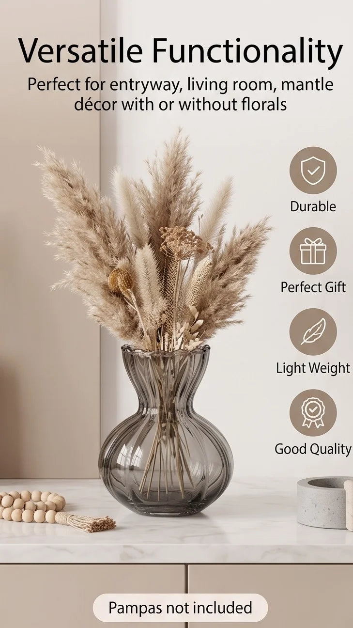 Pastel Ruffle Ribbed Glass Vase — Hand-Blown Glass from Firozabad, India — Boho Styling