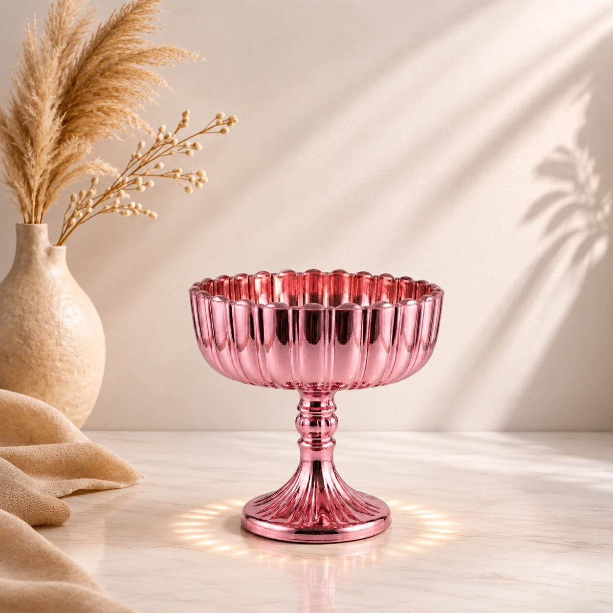 Ribbed Footed Compote Glass Bowl | Scalloped Rim | 3 Colours — Castle Crafts