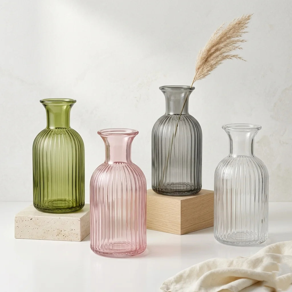 Wisp Slim Ribbed Glass Vase — Hand-Blown Glass from Firozabad, India | Tabletop Décor & Small Floral Arrangements