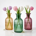 Genie Slim Ribbed Glass Vase — Hand-Blown Glass from Firozabad, India — Side Angle View