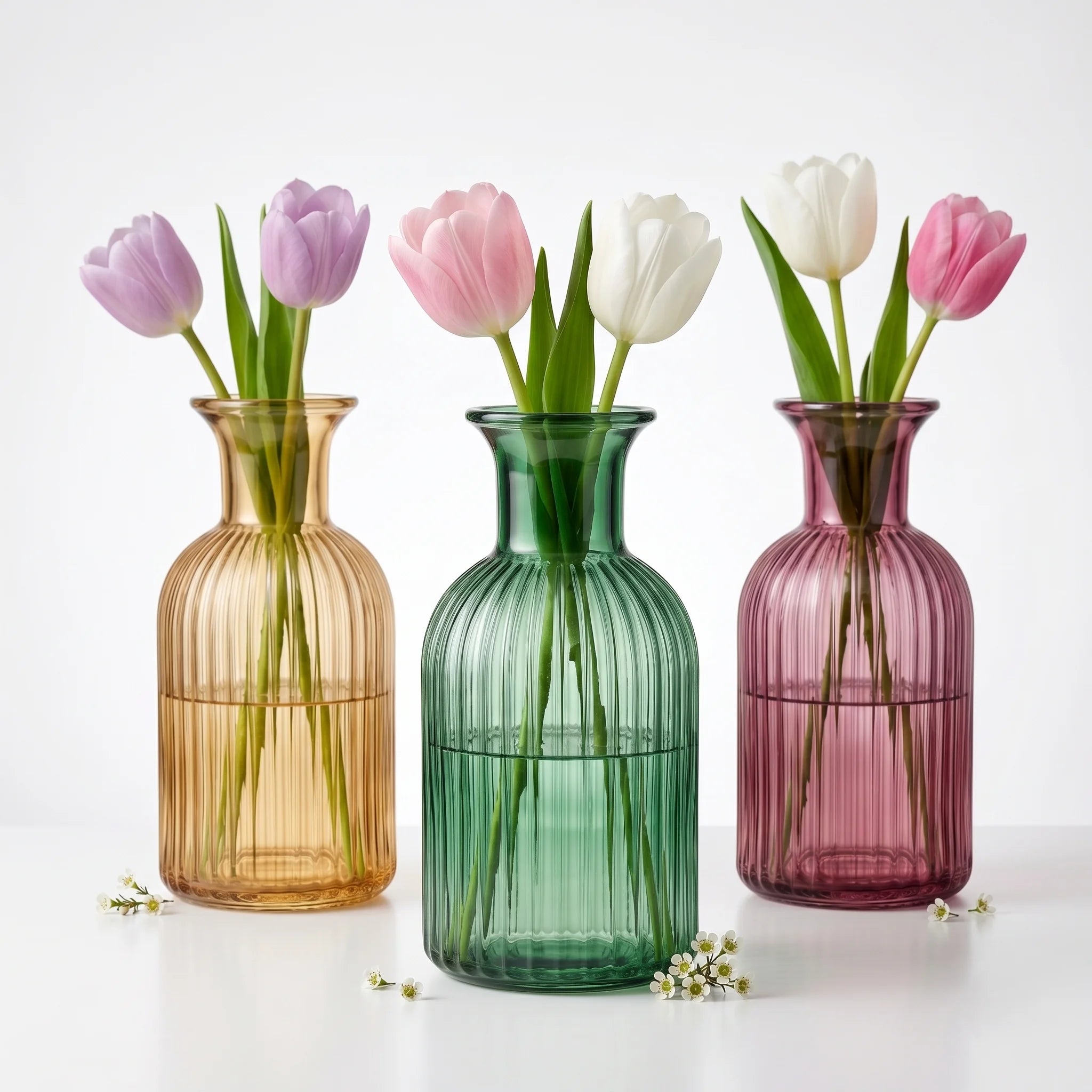 Genie Slim Ribbed Glass Vase — Hand-Blown Glass from Firozabad, India — Side Angle View