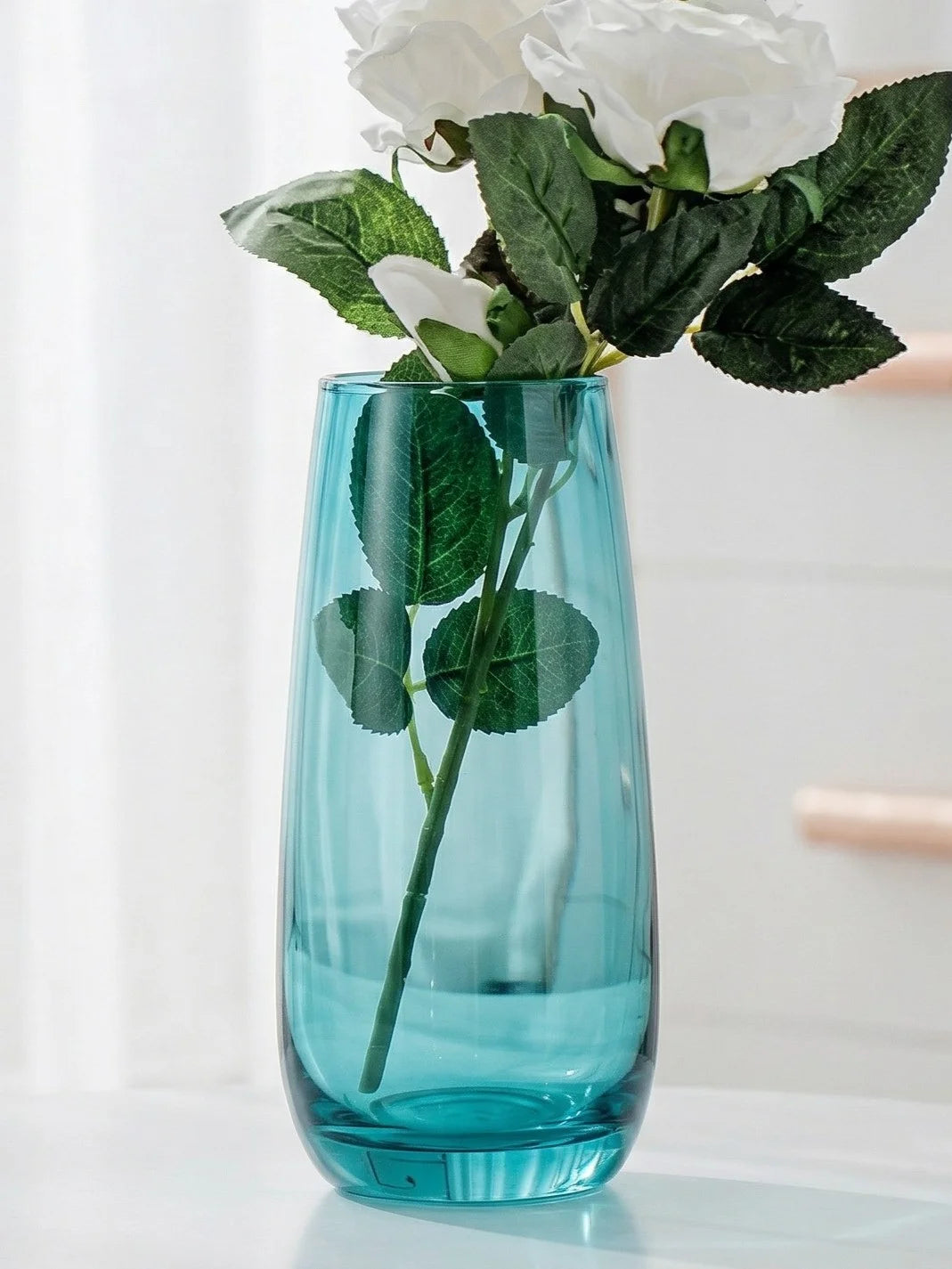 Vale Barrel Smooth Glass Vase — Hand-Blown Glass from Firozabad, India — Lifestyle Setting