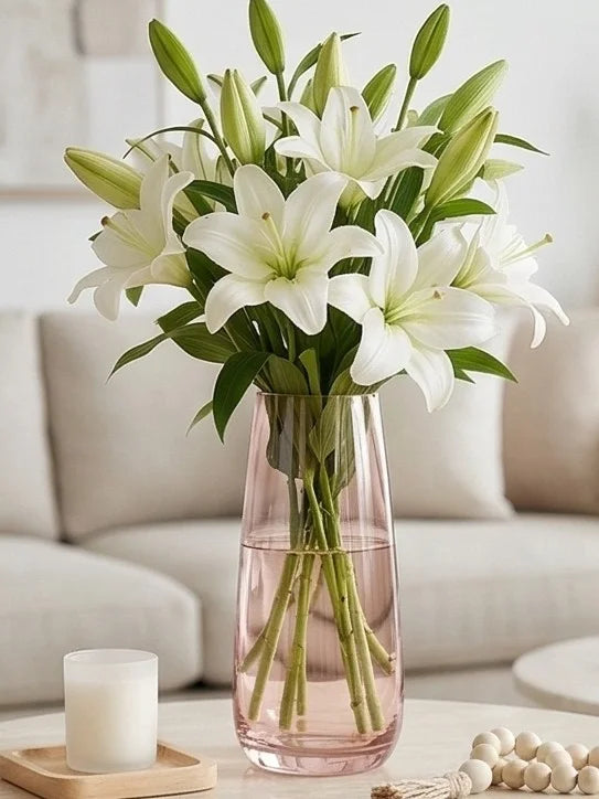 Dew Taper Slim Glass Vase — Hand-Blown Glass from Firozabad, India — Tabletop View