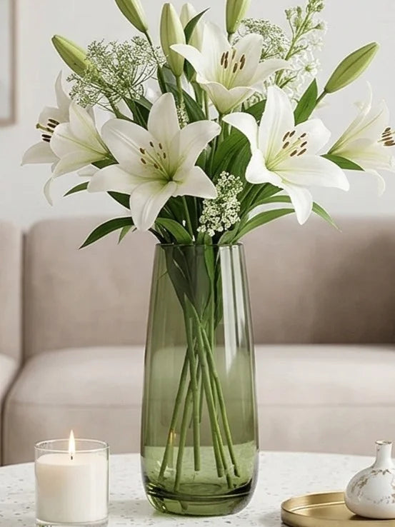 Vale Barrel Smooth Glass Vase — Hand-Blown Glass from Firozabad, India — Tabletop View