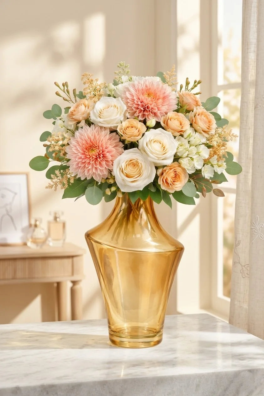 Zenith Arc Sculptural Glass Vase — Hand-Blown Glass from Firozabad, India — Multi-Angle Showcase