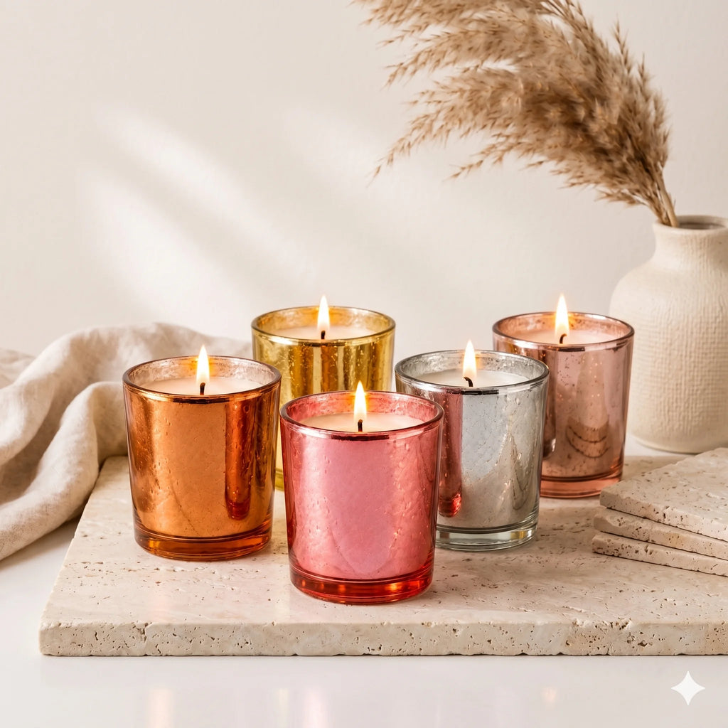 Oud Mercury Glass Candle | Large Votive | 46Hr Burn | 5 Metallic Shades — Castle Crafts