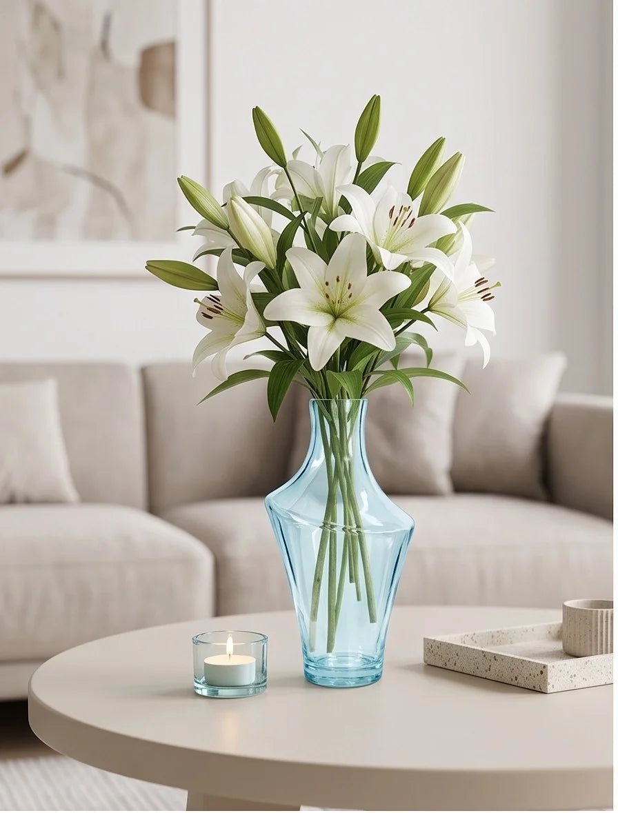Celeste Curve Artisan Glass Vase — Hand-Blown Glass from Firozabad, India — In a Living Space
