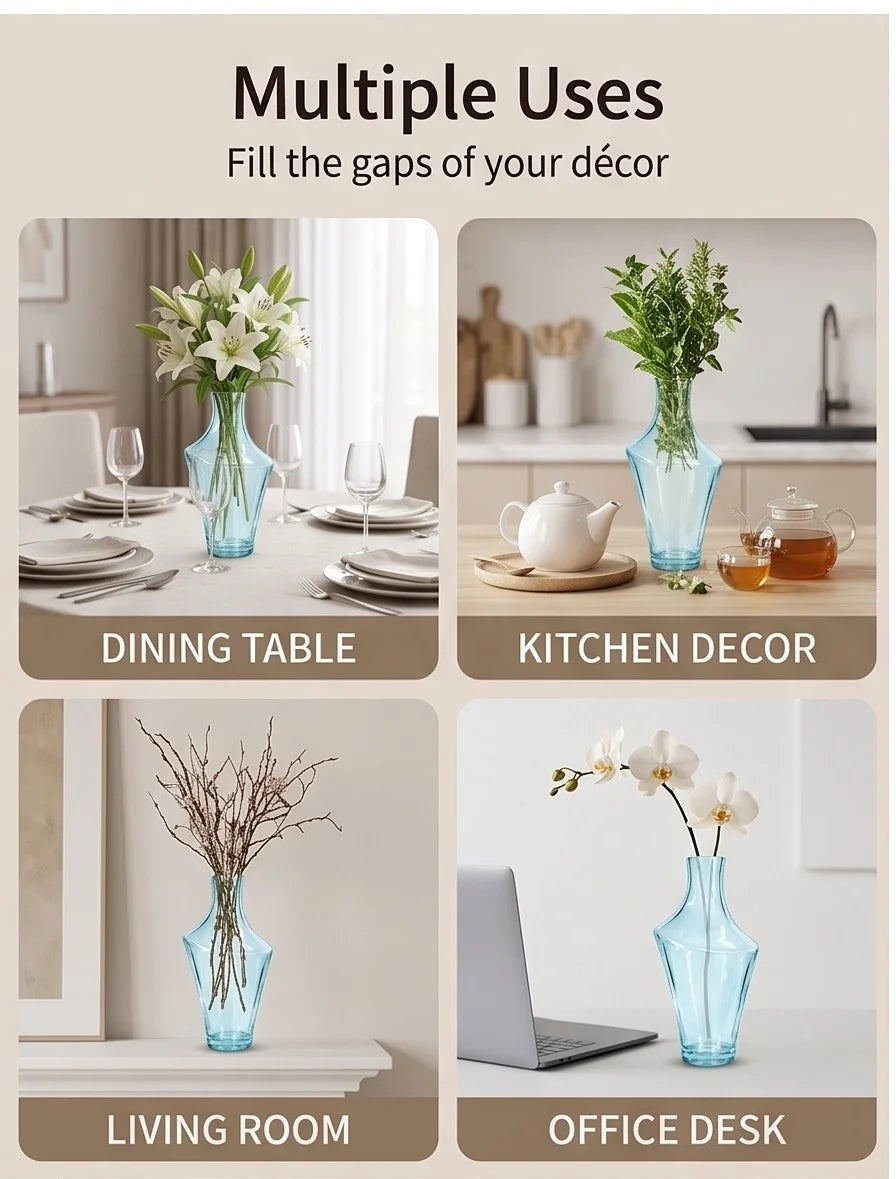 Celeste Curve Artisan Glass Vase — Hand-Blown Glass from Firozabad, India — Multi-Angle Showcase