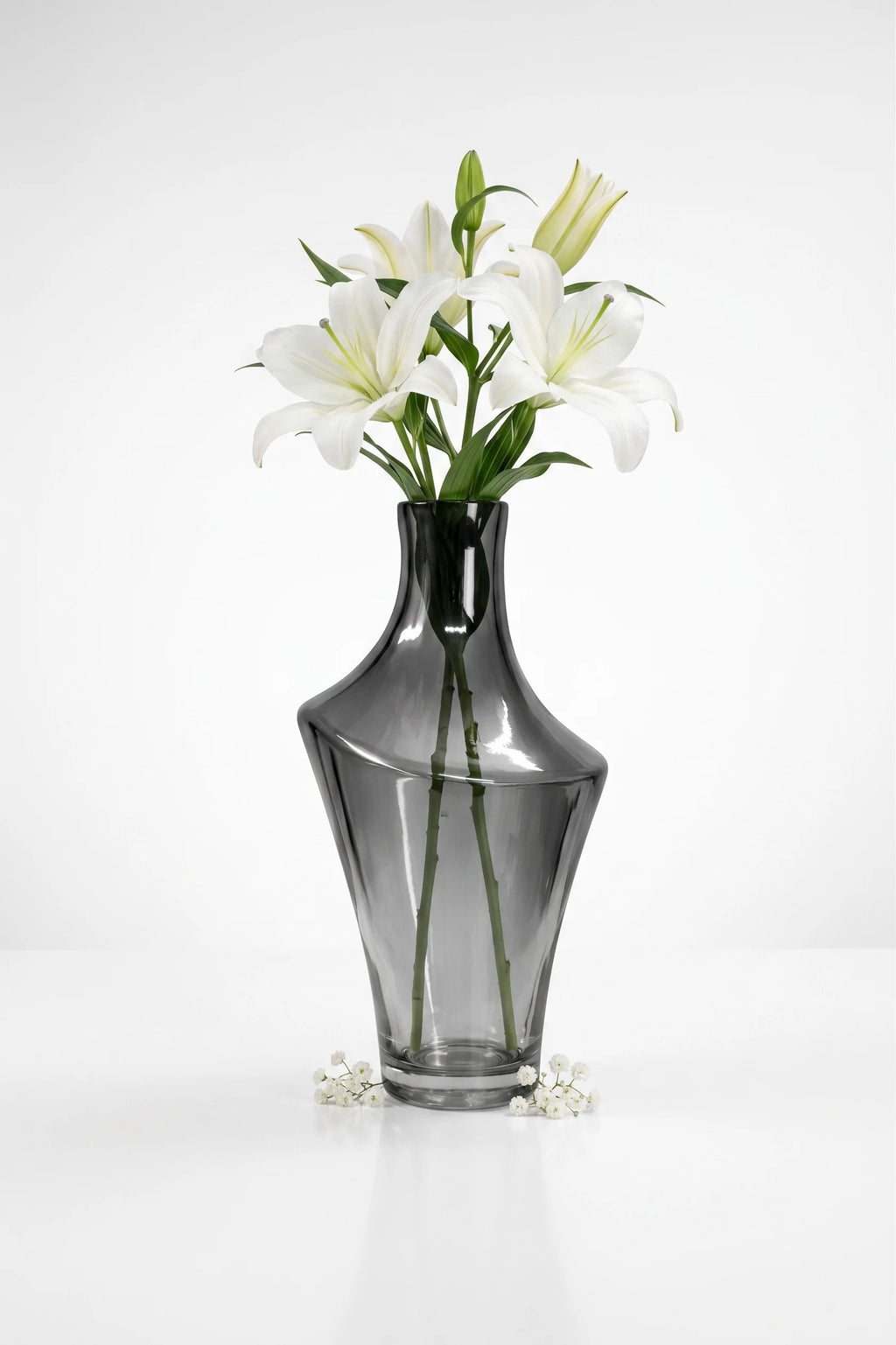 Zenith Arc Sculptural Glass Vase — Hand-Blown Glass from Firozabad, India — Tabletop View