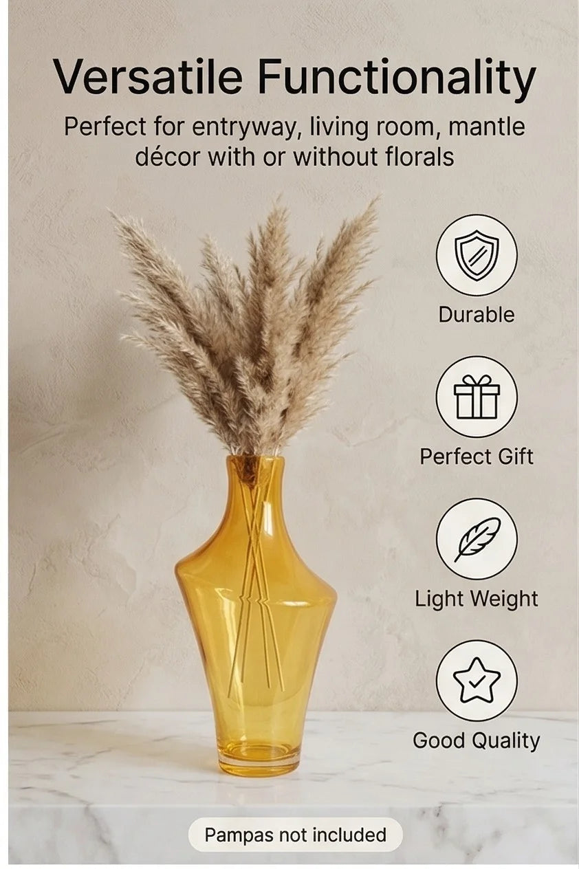 Celeste Curve Artisan Glass Vase — Hand-Blown Glass from Firozabad, India — Curated Display