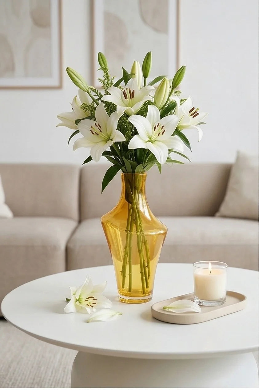 Celeste Curve Artisan Glass Vase — Hand-Blown Glass from Firozabad, India — Handcrafted Finish