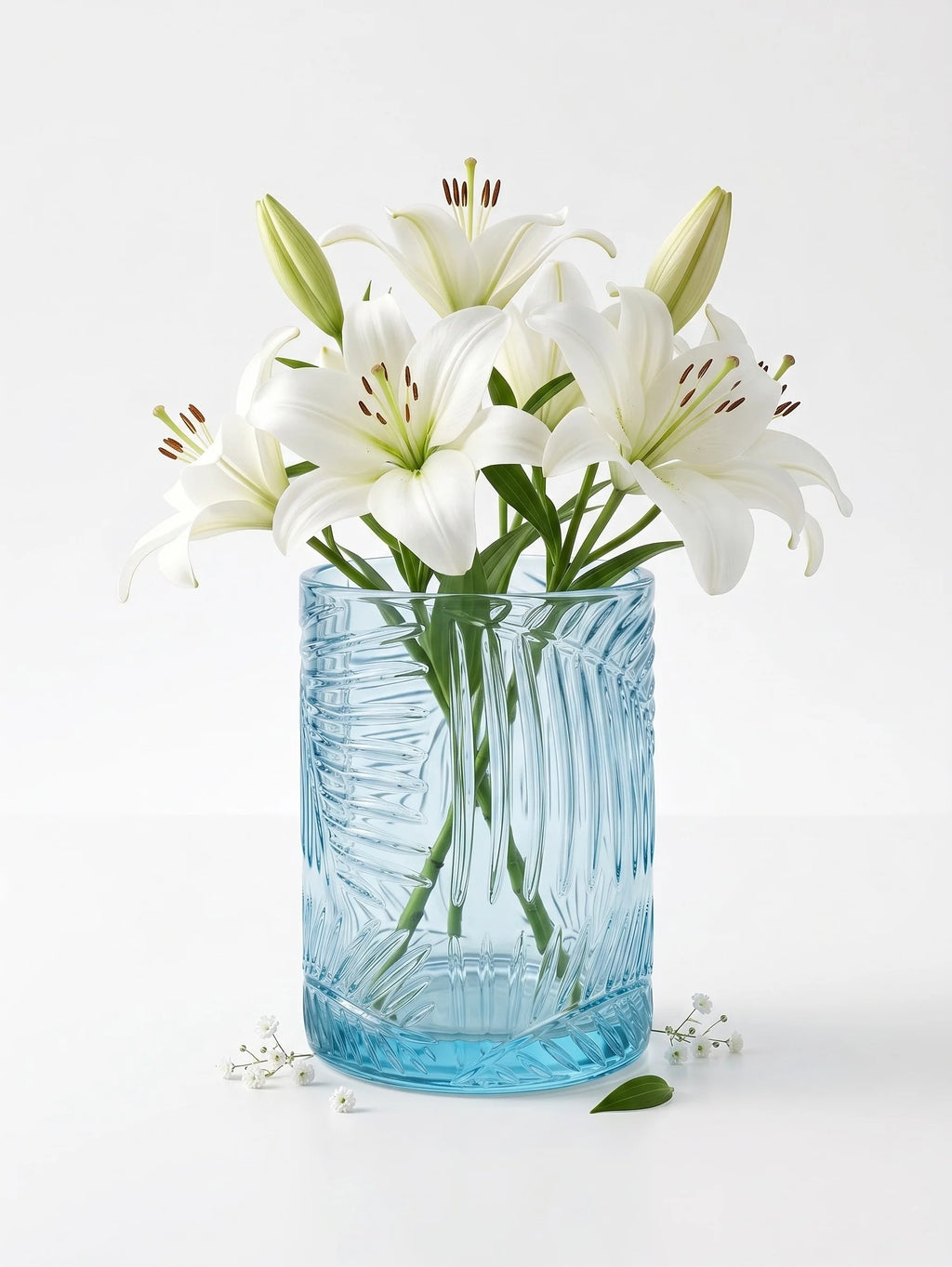 Tropical Fern Embossed Glass Vase — Hand-Blown Glass from Firozabad, India — Lifestyle Setting