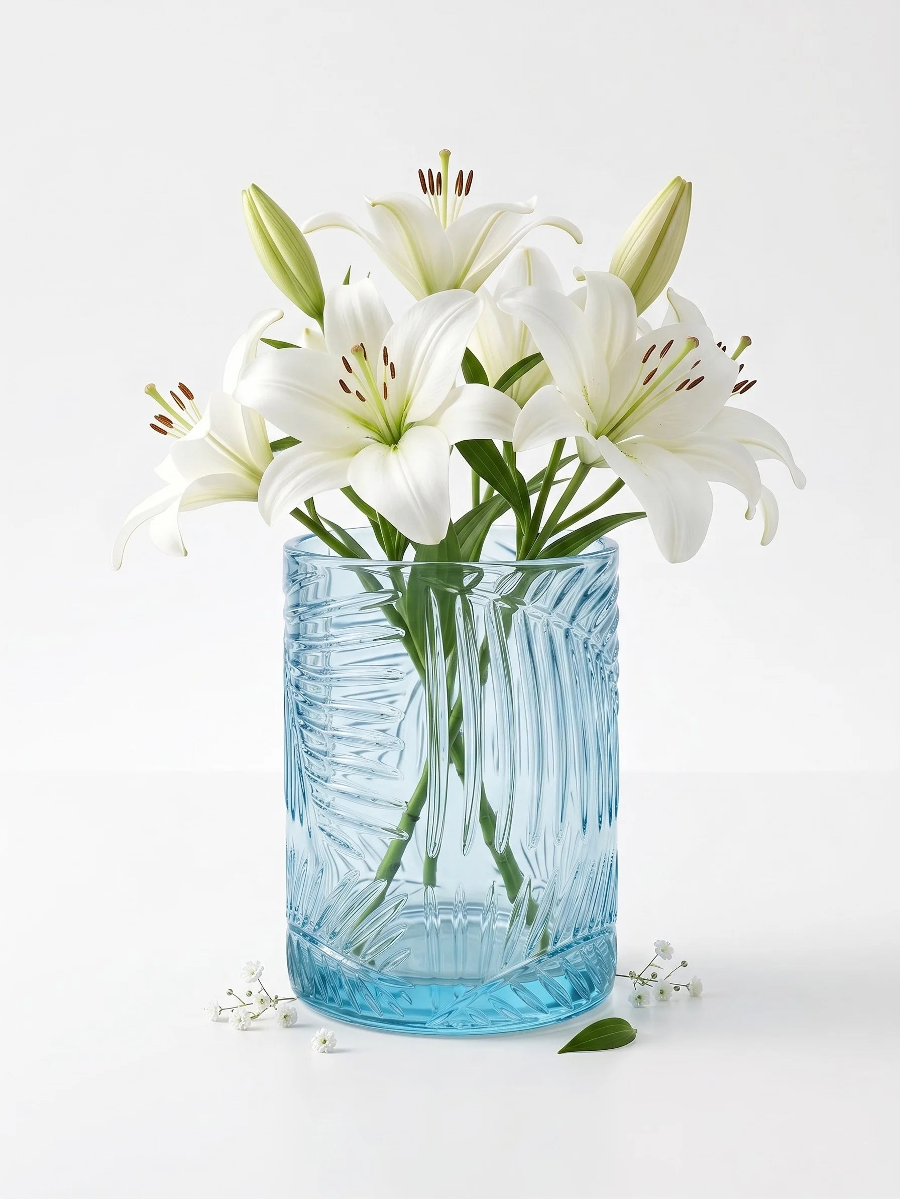 Tropical Fern Embossed Glass Vase — Hand-Blown Glass from Firozabad, India — Lifestyle Setting
