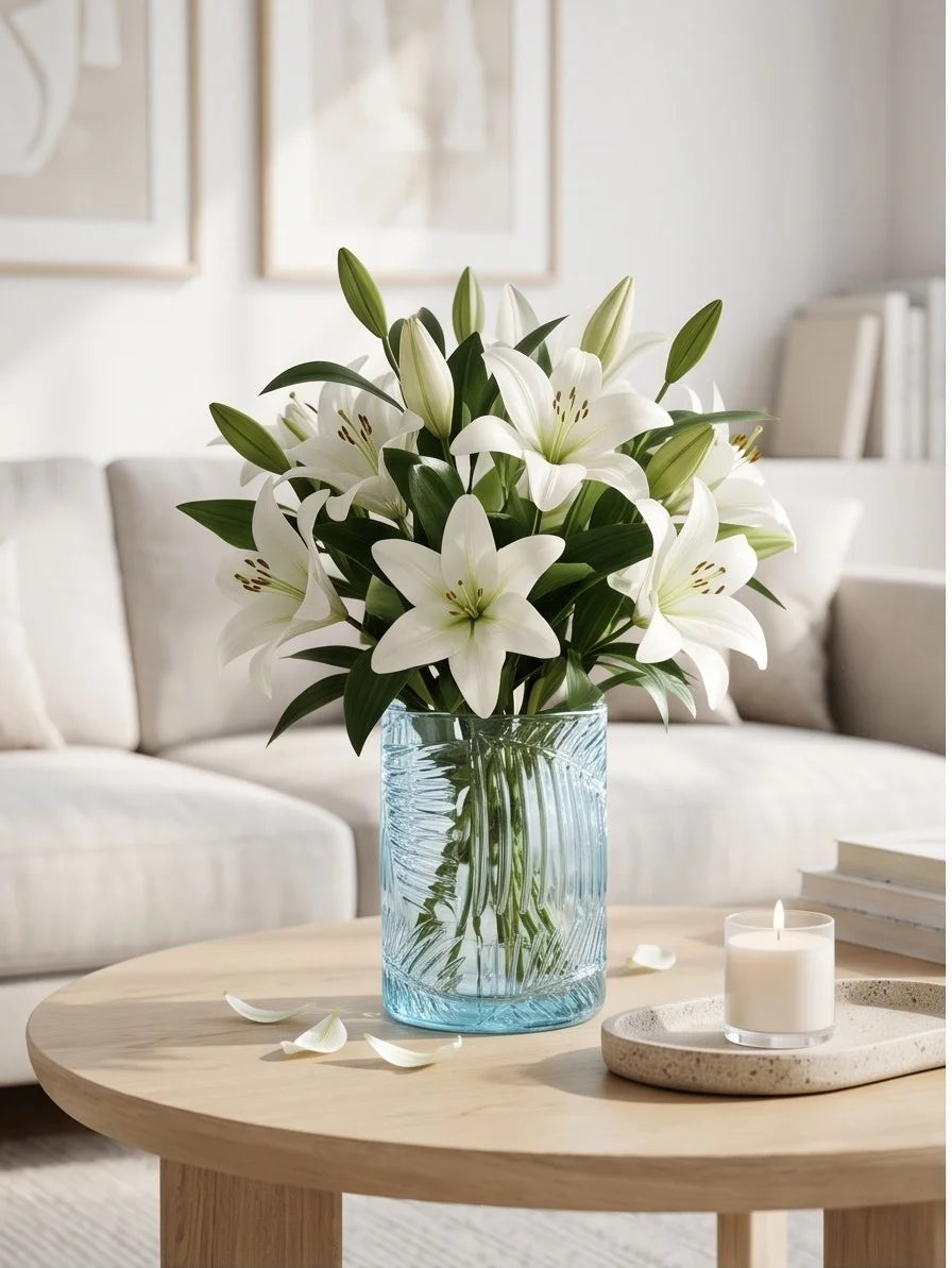 Tropical Fern Embossed Glass Vase — Hand-Blown Glass from Firozabad, India — Texture & Craftsmanship