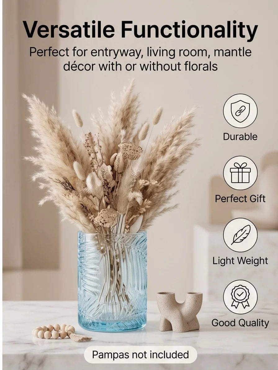 Tropical Fern Embossed Glass Vase — Hand-Blown Glass from Firozabad, India — Colour Variant